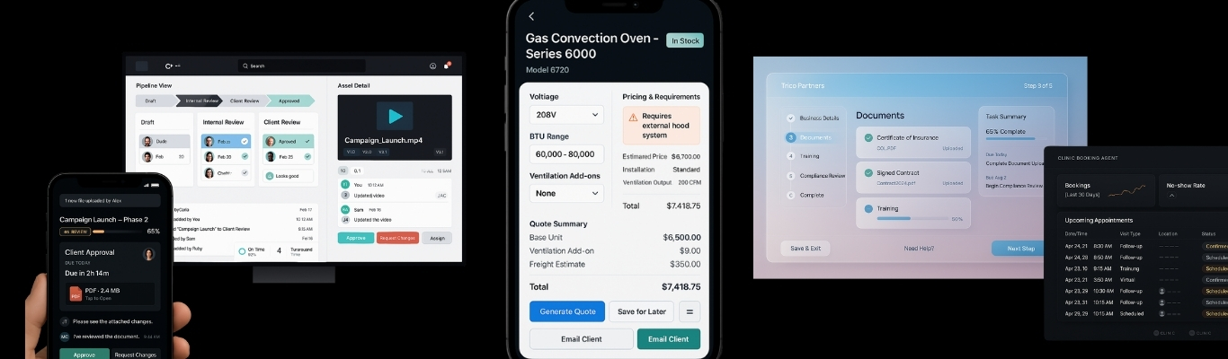 Envision360 work collage and abstract gradient