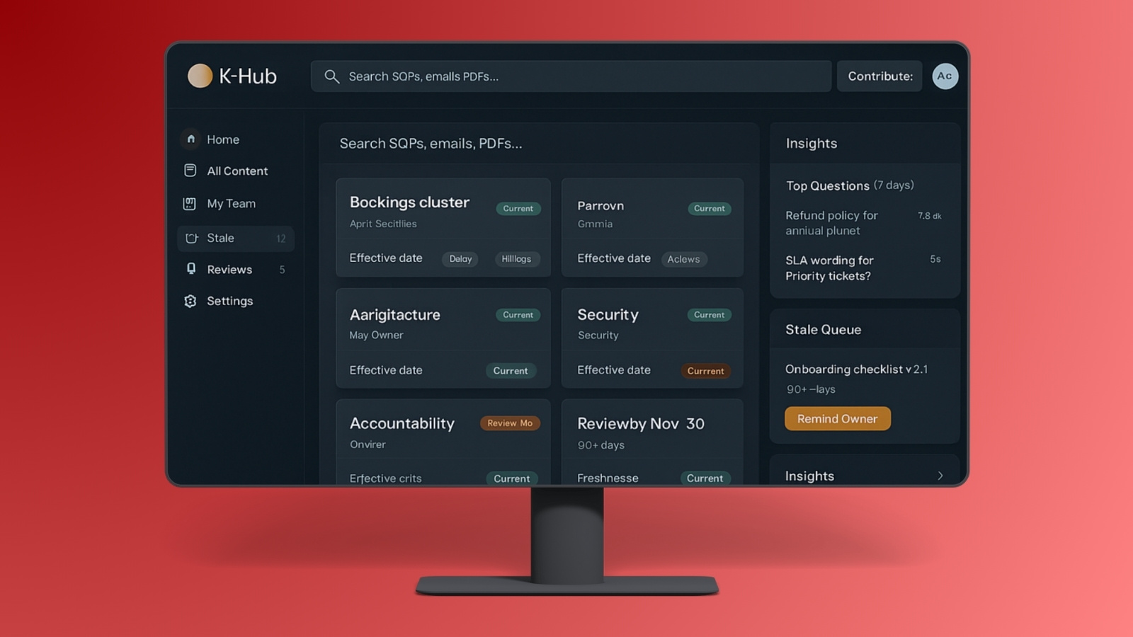 Knowledge Hub overview — grid of curated content, insights panel, and search.