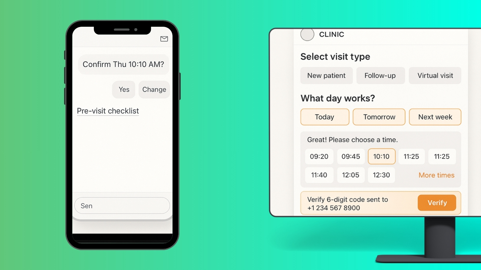 Mobile and web views of the appointment agent.
