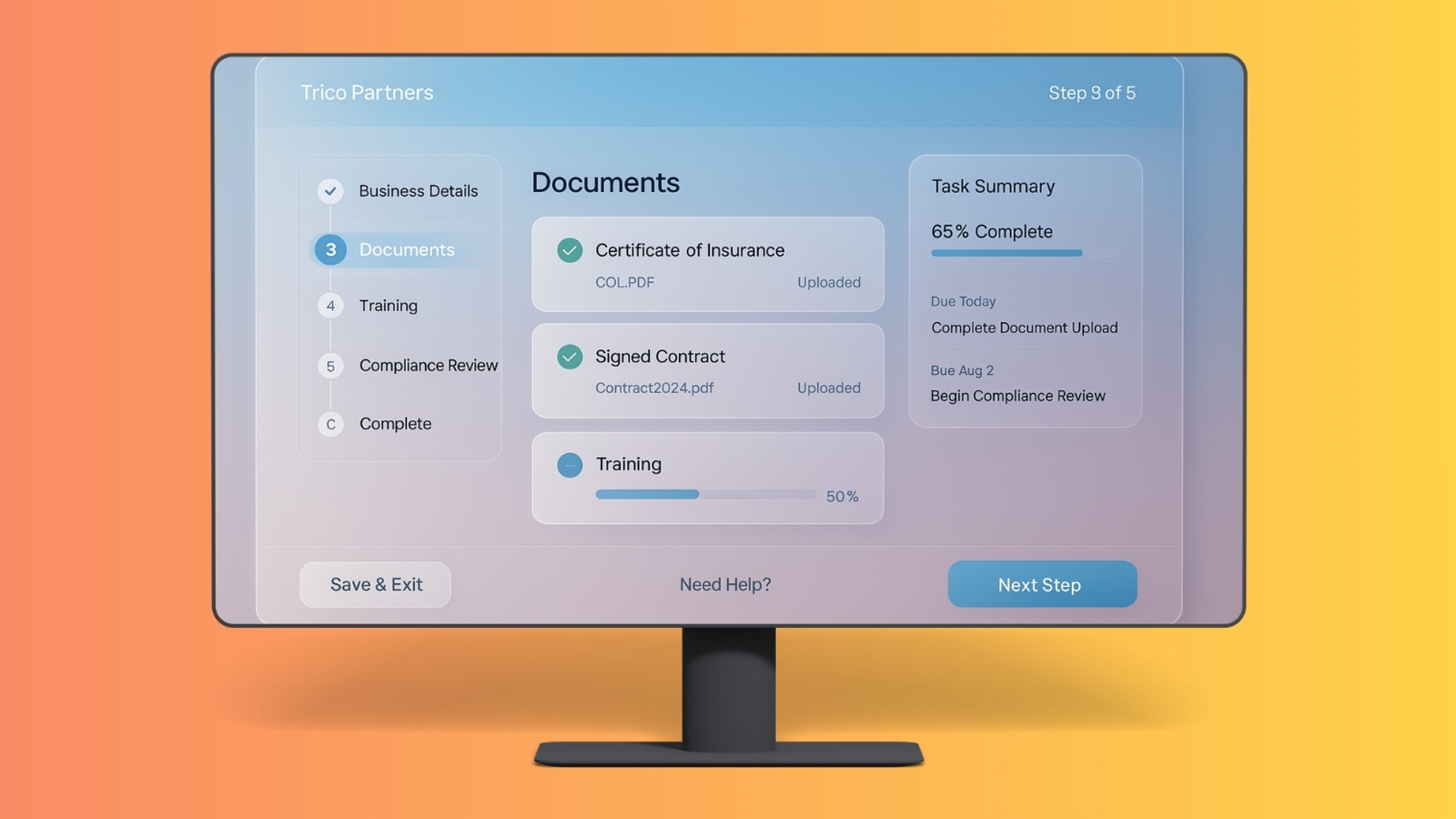 Compliance dashboard and onboarding outcomes visual